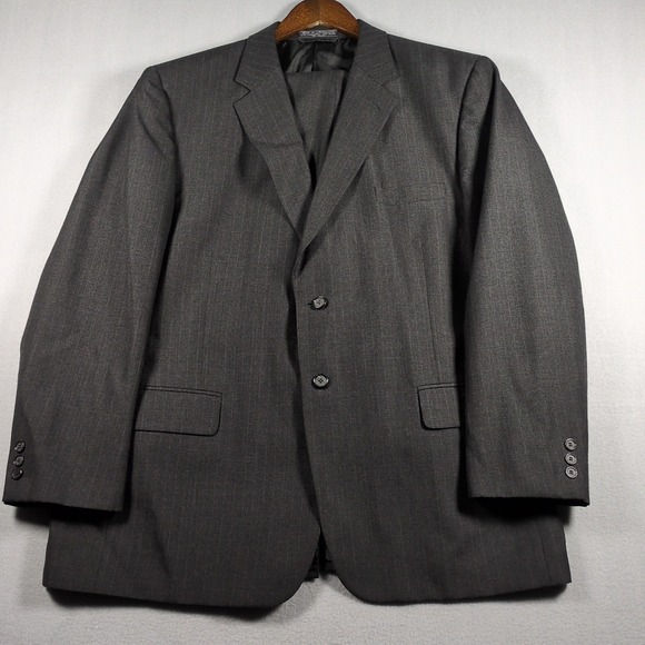 Burt Pulitzer Other - Vtg Bert Pulitzer Men's Suit 48R Pant 42x32 Wool Blend 2pc Black Stripe 2 Button